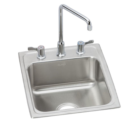 Elkay Lustertone Classic 17" Rectangle Drop In/Topmount Stainless Steel Bathroom Sink Kit with Faucet, Lustrous Satin, 3 Faucet Holes, LH1722C