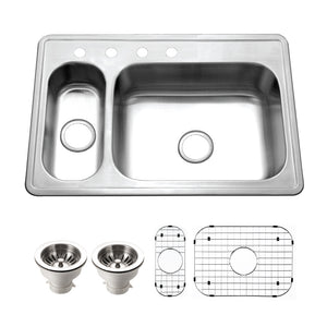 Alternate Image for Houzer Legend 33" Stainless Steel Topmount 4-hole 80/20 Small Left Double Bowl Kitchen Sink with Strainer & Grids - 20 Gauge, LHD-3322-C