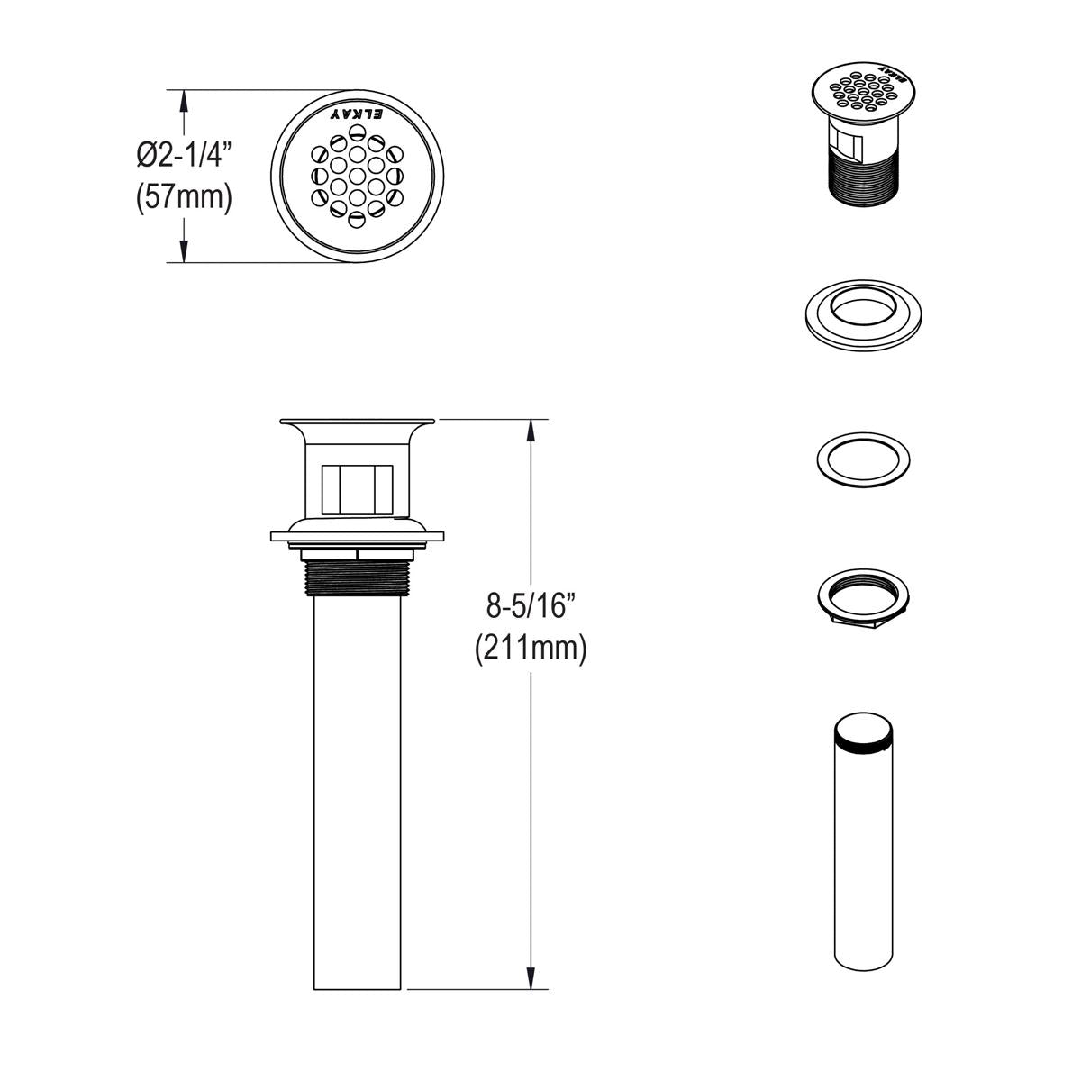 Elkay 1-1/2" Drain Fitting CuVerro antimicrobial copper with Perforated Grid and Tailpiece, LK174-CU