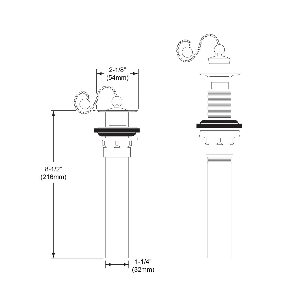 Elkay 1-1/2" Drain Fitting Chrome Plated Brass with Rubber Stopper Ring and Chain, LK175