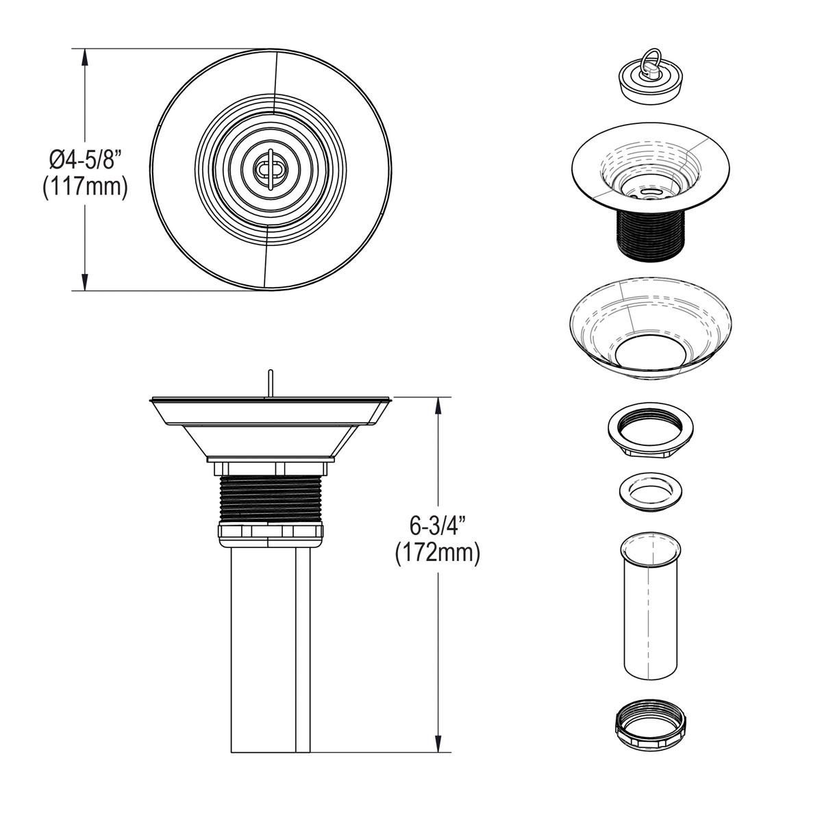 Elkay 3-1/2" Drain with Rubber Stopper, LK2