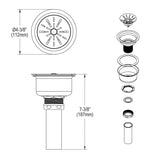 Elkay 3-1/2" Drain Fitting Type 316 Stainless Steel Body Strainer Basket with rubber seal and Tailpiece, LK335