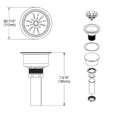 Elkay 3-1/2" Drain Fitting Type 304 Stainless Steel Body Strainer Basket and Tailpiece, LK35B