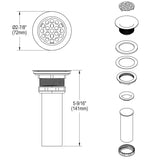 Elkay 2" Drain Fitting Type 304 Stainless Steel Body Grid Strainer and Tailpiece, LK8