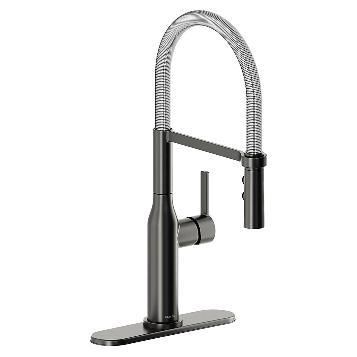 Elkay Avado Forward Only Lever Handle Semiprofessional Spout Brass ADA Kitchen Faucet, Black Stainless and Chrome, LKAV1061BKCR