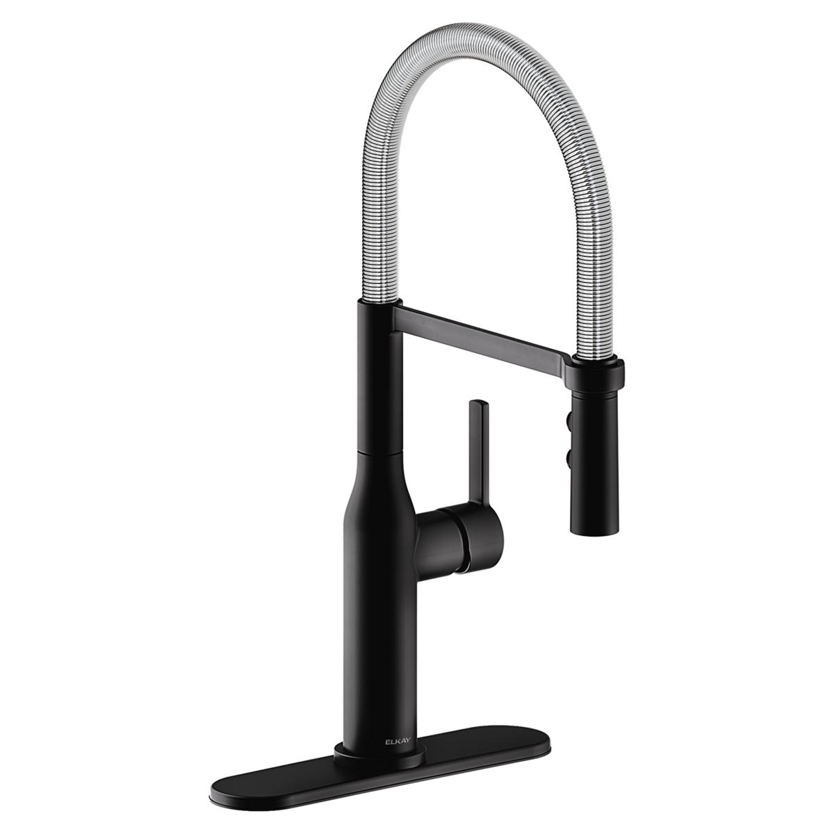 Elkay Avado Forward Only Lever Handle Semiprofessional Spout Brass ADA Kitchen Faucet, Matte Black and Chrome, LKAV1061MBCR