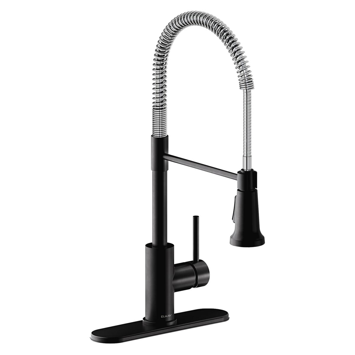 Elkay Avado Lever Handle Semiprofessional Spout Brass ADA Kitchen Faucet, Matte Black and Chrome, LKAV2061MBCR