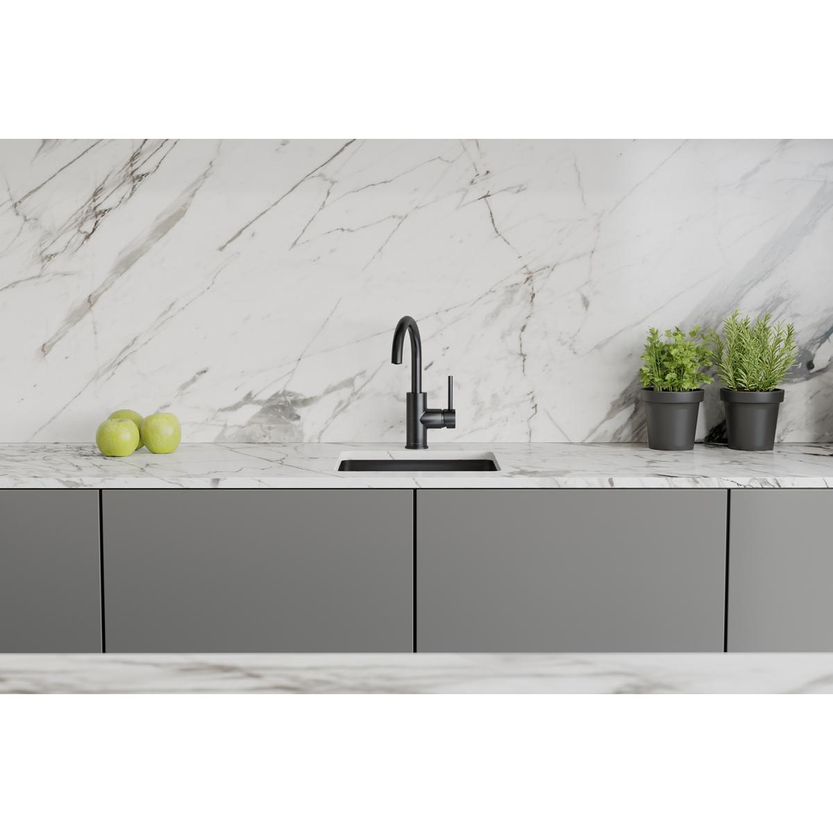 Elkay Avado Lever Handle Gooseneck Spout Brass ADA Bar Faucet, Black Stainless, LKAV3021BK