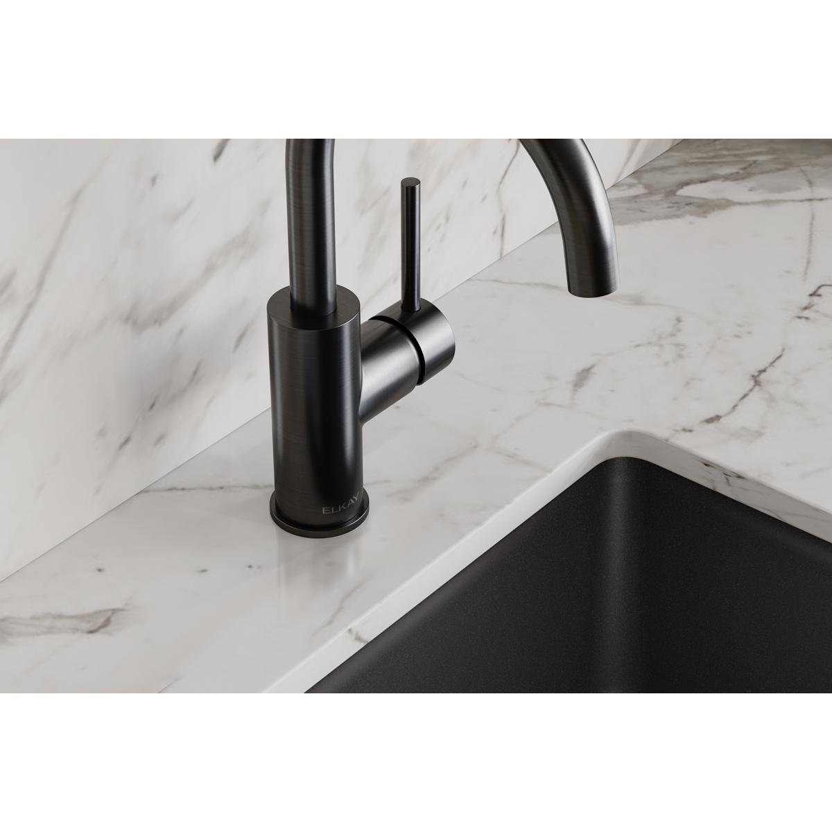 Elkay Avado Lever Handle Gooseneck Spout Brass ADA Bar Faucet, Black Stainless, LKAV3021BK