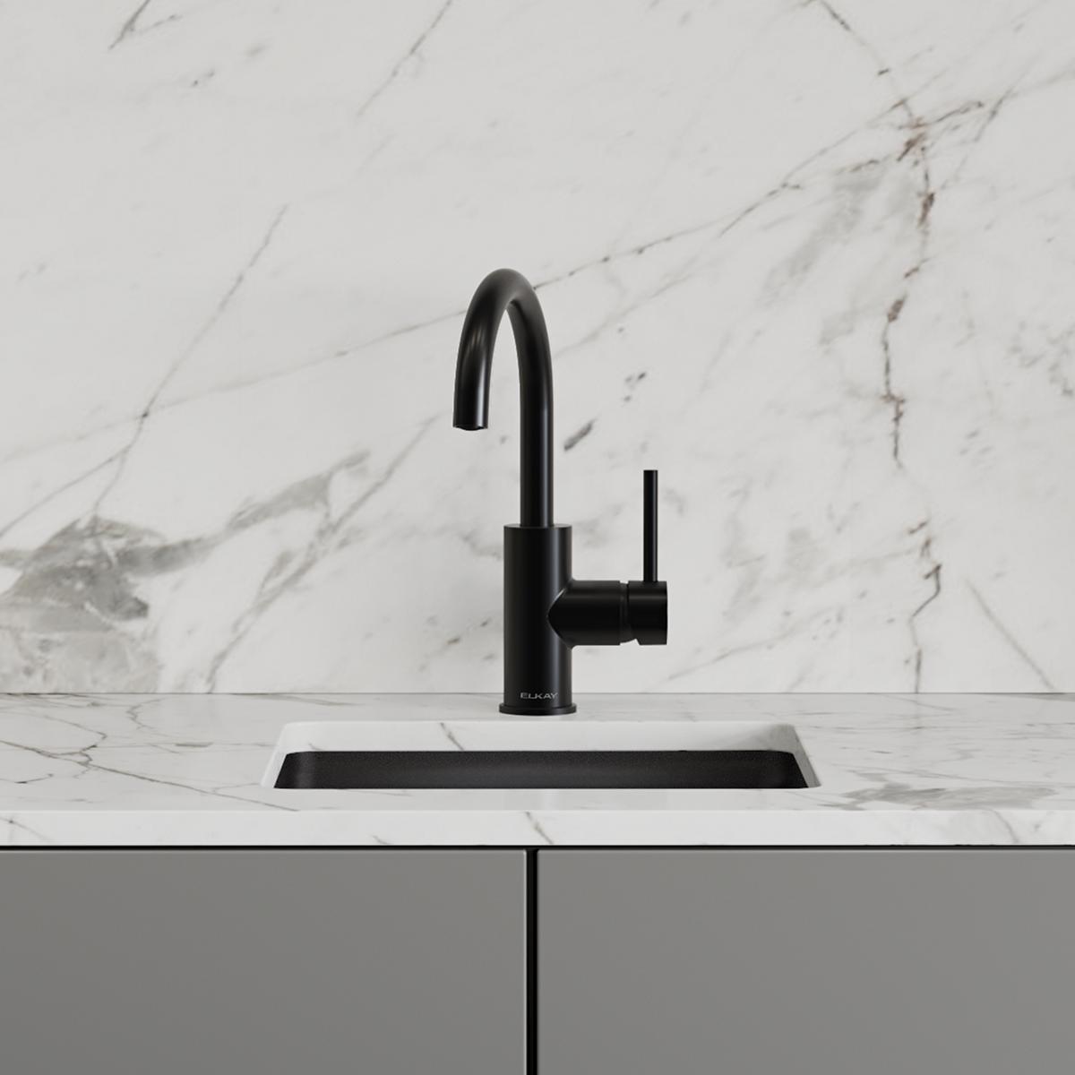 Elkay Avado Lever Handle Gooseneck Spout Brass ADA Bar Faucet, Matte Black, LKAV3021MB