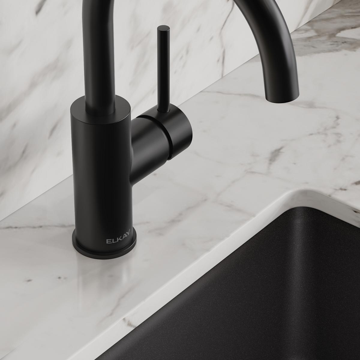 Elkay Avado Lever Handle Gooseneck Spout Brass ADA Bar Faucet, Matte Black, LKAV3021MB