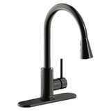 Elkay Avado Forward Only Lever Handle Pull-down Spray Spout Brass ADA Kitchen Faucet, Black Stainless, LKAV3031BK