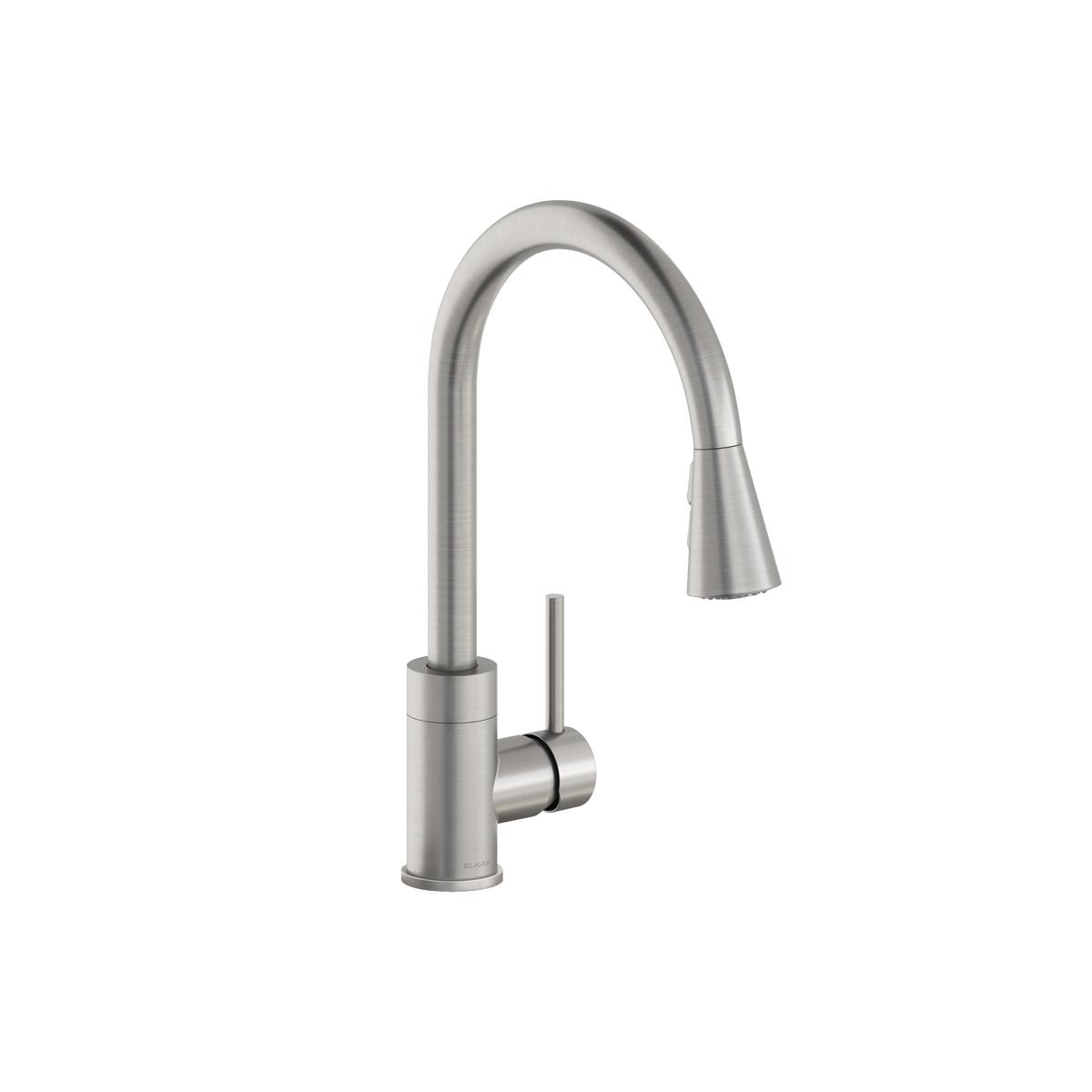 Elkay Avado Forward Only Lever Handle Pull-down Spray Spout Brass ADA Kitchen Faucet, Lustrous Steel, LKAV3031LS