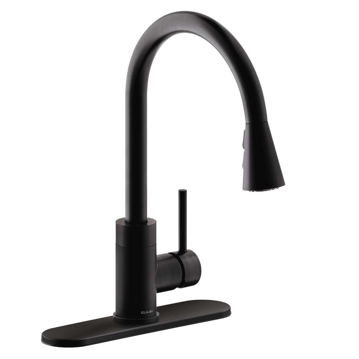 Elkay Avado Forward Only Lever Handle Pull-down Spray Spout Brass ADA Kitchen Faucet, Matte Black, LKAV3031MB