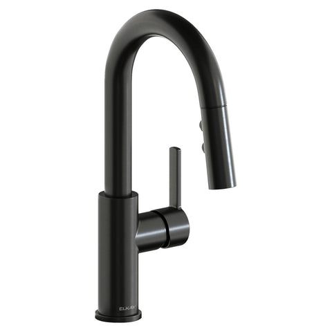 Elkay Avado Lever Handle Pull-down Spray Spout Brass ADA Bar Faucet, Black Stainless, LKAV3032BK