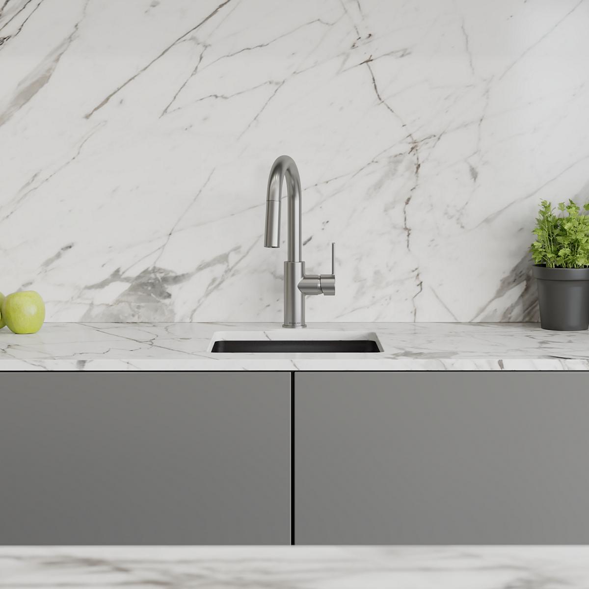 Elkay Avado Lever Handle Pull-down Spray Spout Brass ADA Bar Faucet, Lustrous Steel, LKAV3032LS