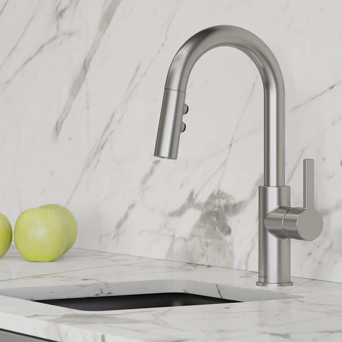 Elkay Avado Lever Handle Pull-down Spray Spout Brass ADA Bar Faucet, Lustrous Steel, LKAV3032LS