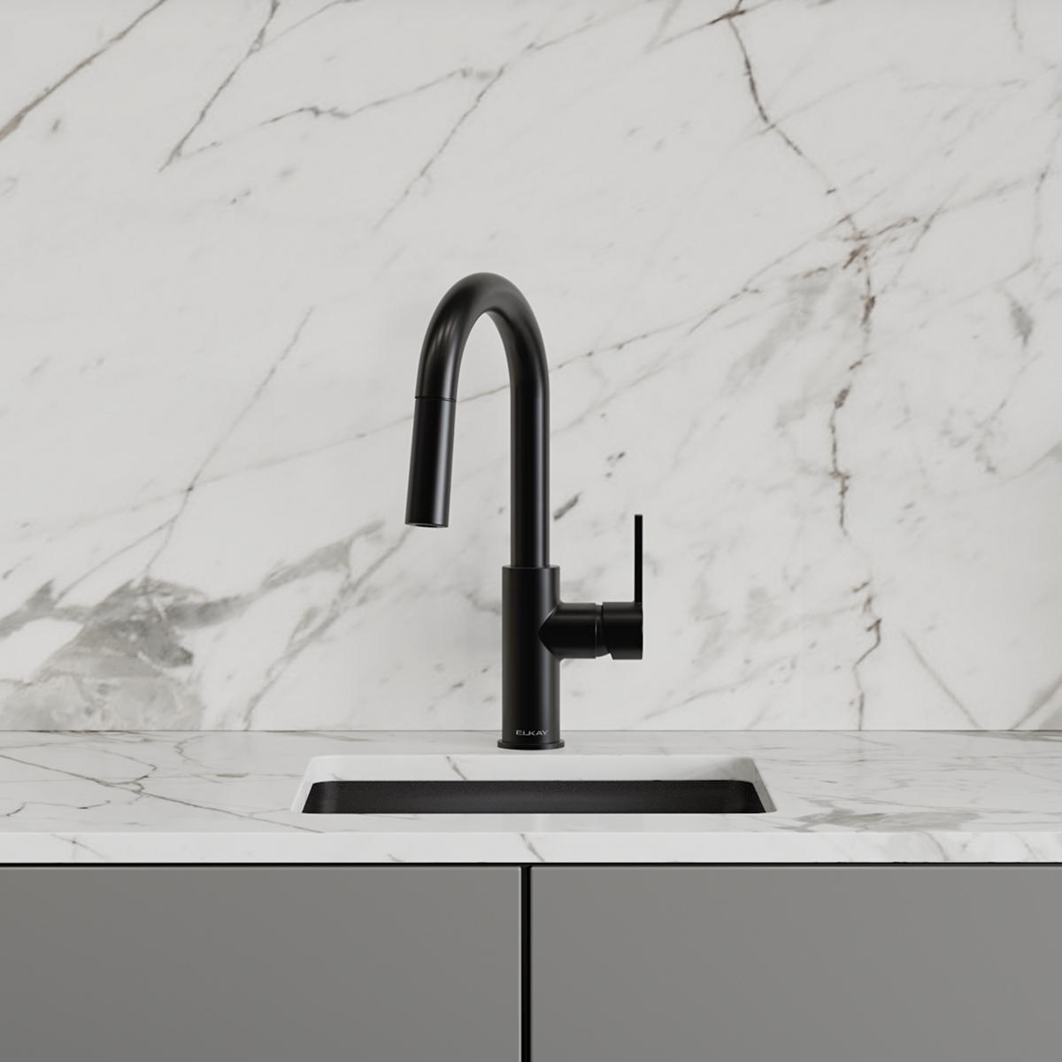 Elkay Avado Lever Handle Pull-down Spray Spout Brass ADA Bar Faucet, Matte Black, LKAV3032MB