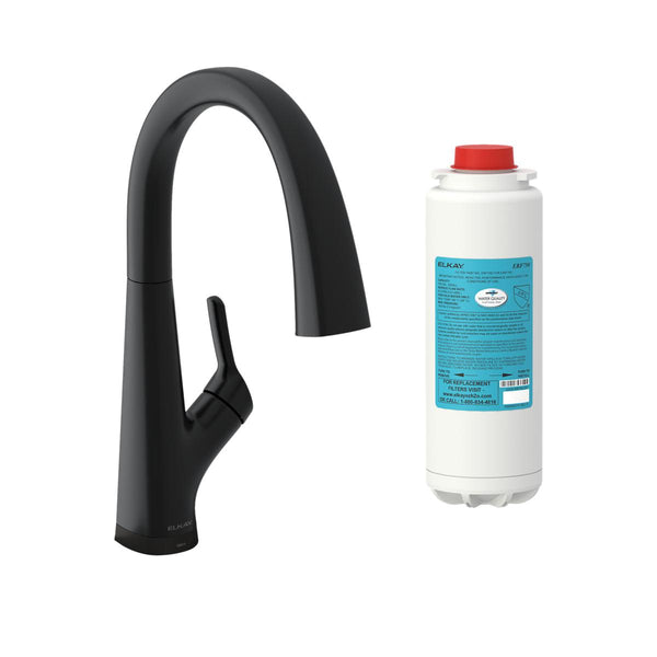 Elkay Avado Lever Handle Pull-down Spray Spout Brass ADA Kitchen Faucet, Matte Black, LKAV7051FMB