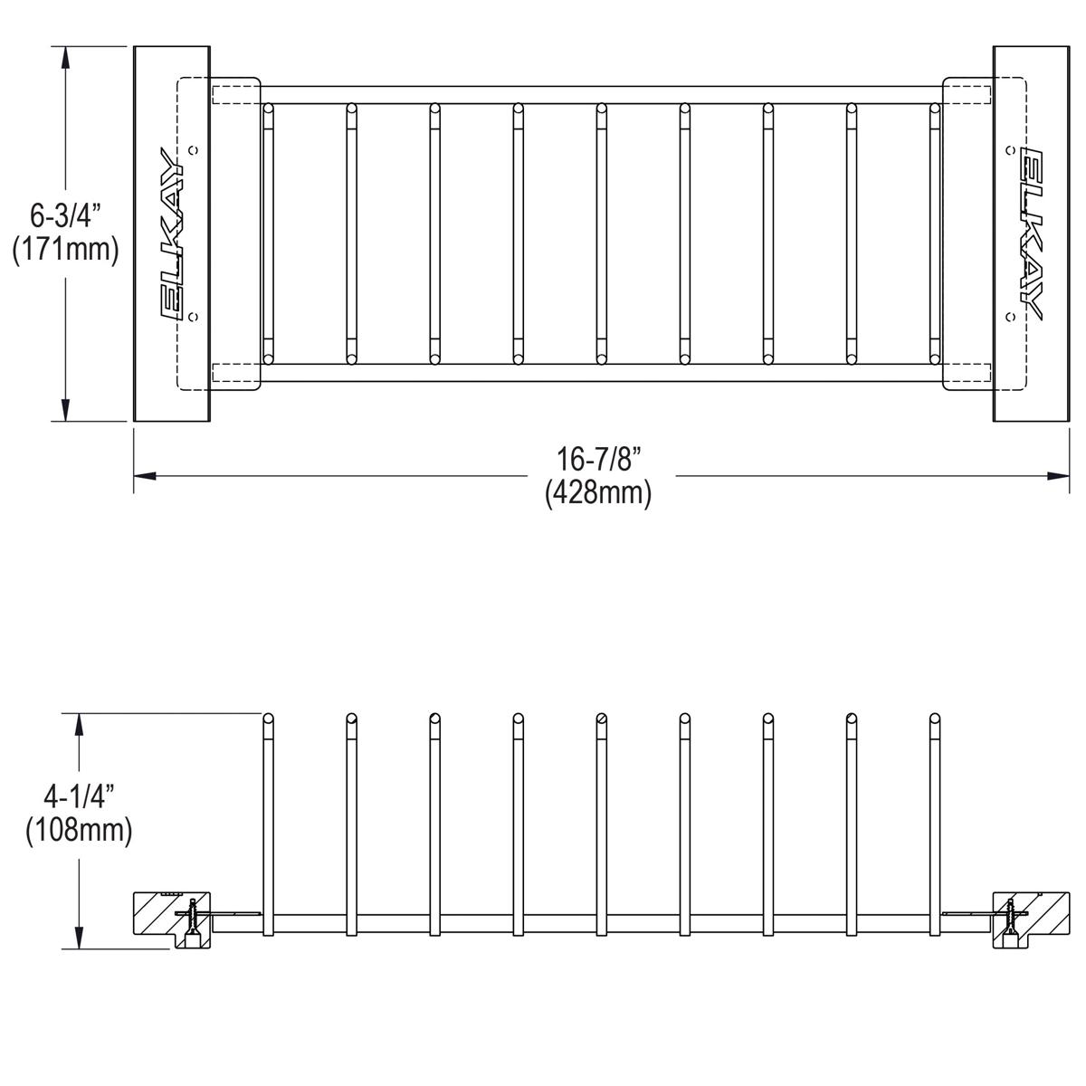 Elkay Crosstown Stainless Steel 16-7/8" x 6-3/4" x 4-1/4" Drying Rack with Wood Handles, LKDR0717SS