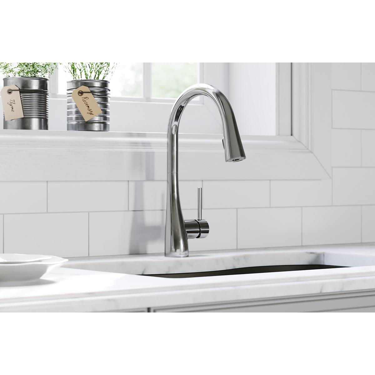 Elkay Forward Only Lever Handle Pull-down Spray Spout Brass ADA Kitchen Faucet, Chrome, LKGT4083CR