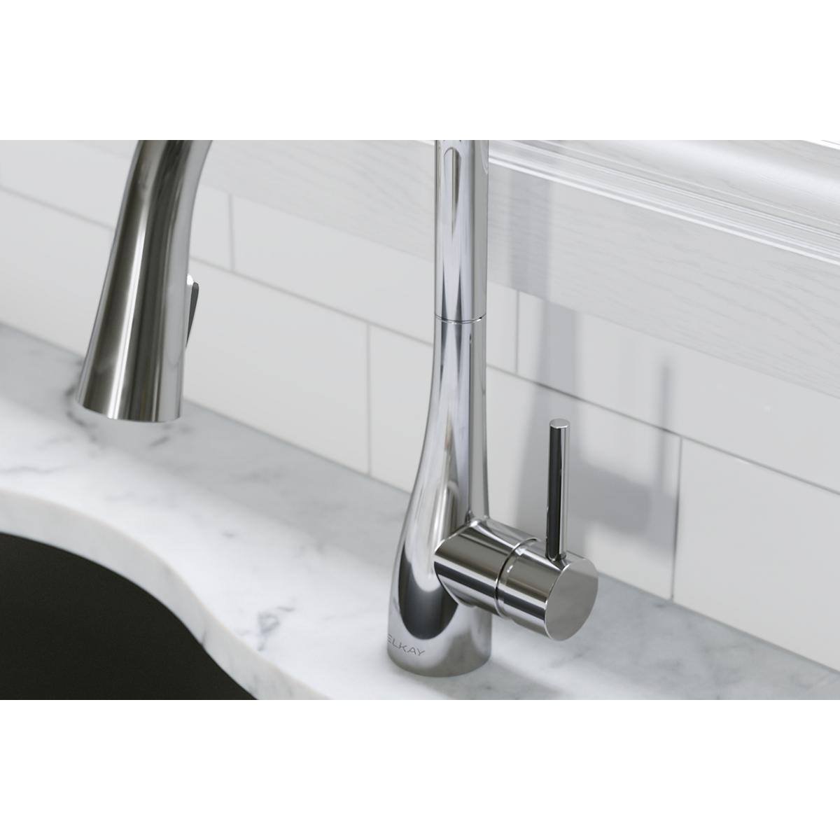 Elkay Forward Only Lever Handle Pull-down Spray Spout Brass ADA Kitchen Faucet, Chrome, LKGT4083CR