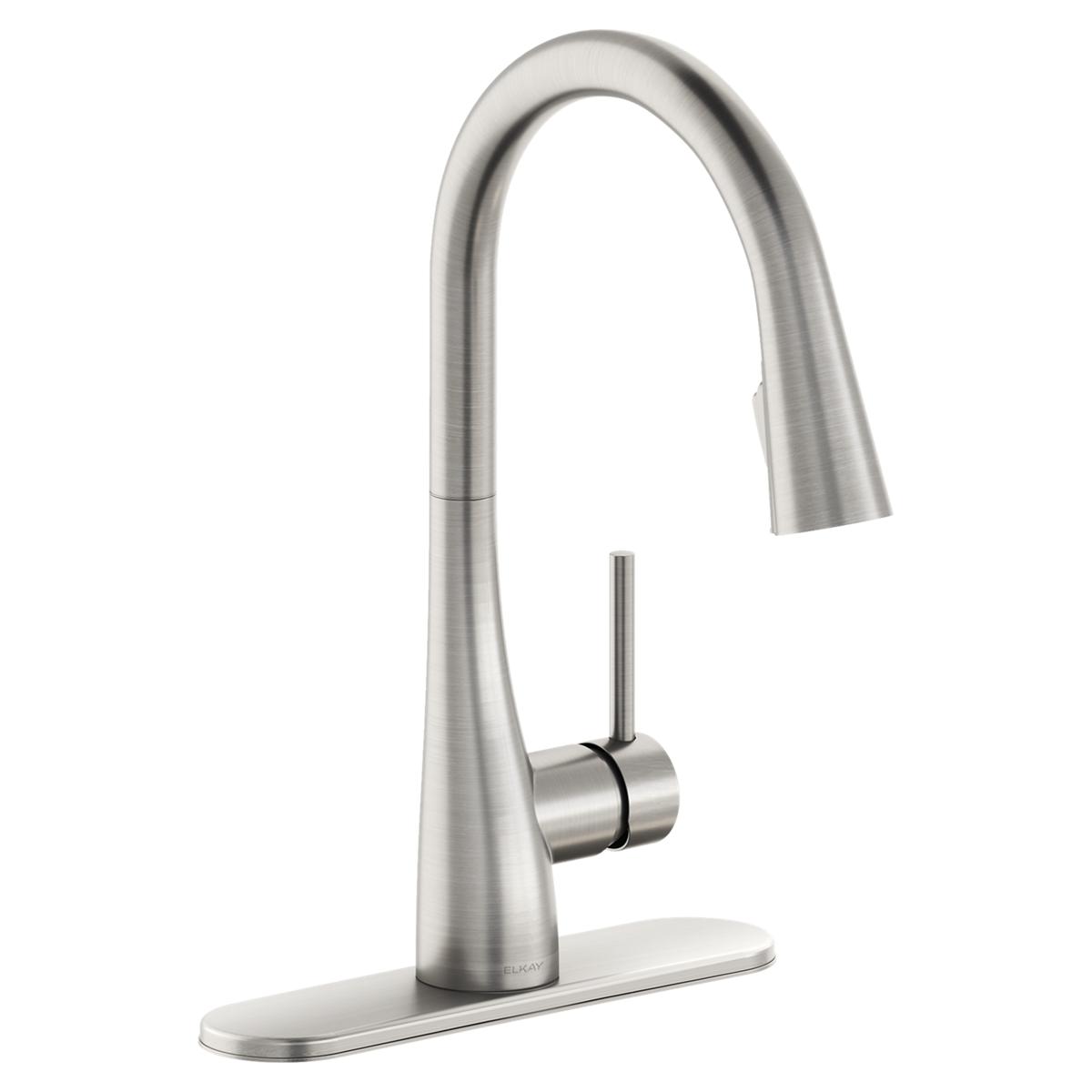 Elkay Forward Only Lever Handle Pull-down Spray Spout Brass ADA Kitchen Faucet, Lustrous Steel, LKGT4083LS