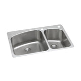 Elkay Lustertone Classic 33" Dual Mount Stainless Steel Kitchen Sink, 60/40 Double Bowl, Lustrous Satin, 2R Faucet Holes, Perfect Drain, LKHSR2509RPD2R