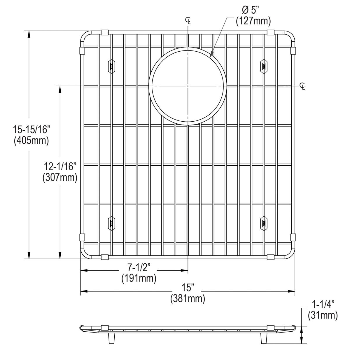 Elkay Stainless Steel 15" x 15-15/16" x 1-1/4" Bottom Grid, LKOBG1718SS