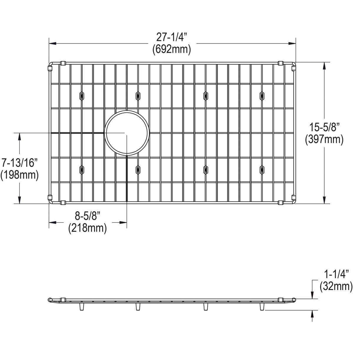 Elkay Stainless Steel 27-1/4 x 15 x 1-3/8" Bottom Grid, LKOBG2715SS