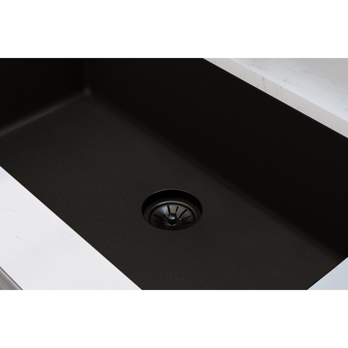 Elkay Quartz Perfect Drain 3-1/2" Polymer Disposer Flange with Removable Basket Strainer and Rubber Stopper Caviar, LKPDQD1CA