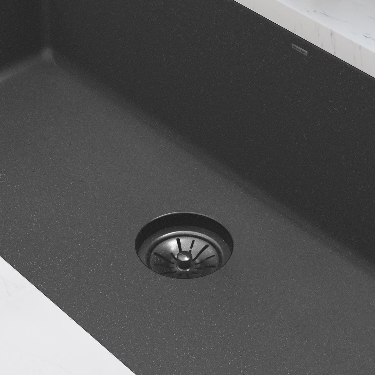 Elkay Quartz Perfect Drain 3-1/2" Polymer Disposer Flange with Removable Basket Strainer and Rubber Stopper Charcoal, LKPDQD1CH