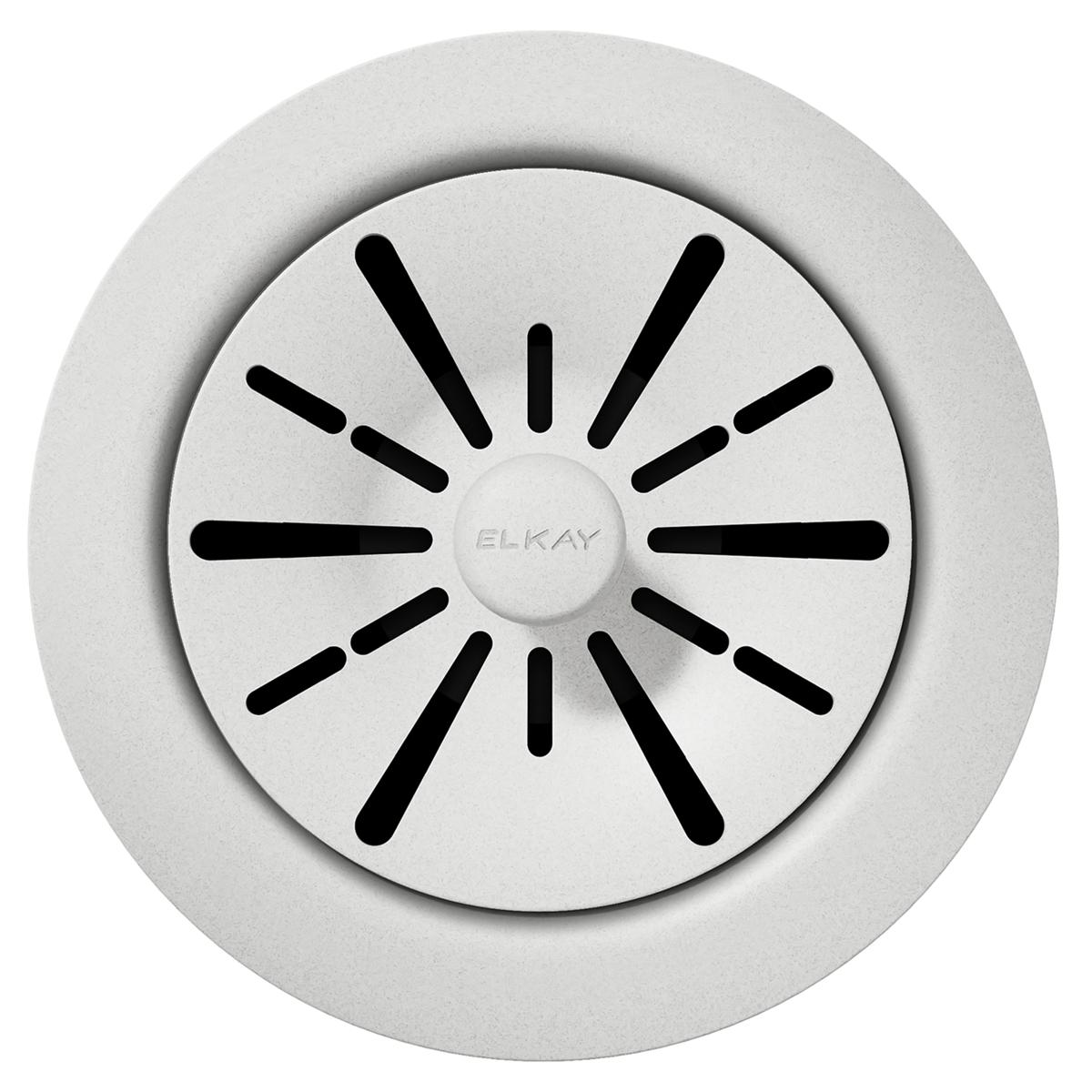 Elkay Quartz Perfect Drain 3-1/2" Polymer Disposer Flange with Removable Basket Strainer and Rubber Stopper White, LKPDQD1WH
