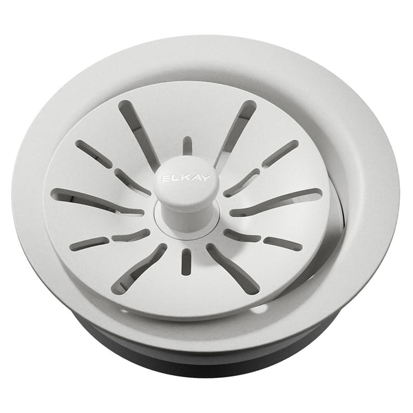 Elkay Quartz Perfect Drain 3-1/2" Polymer Disposer Flange with Removable Basket Strainer and Rubber Stopper White, LKPDQD1WH
