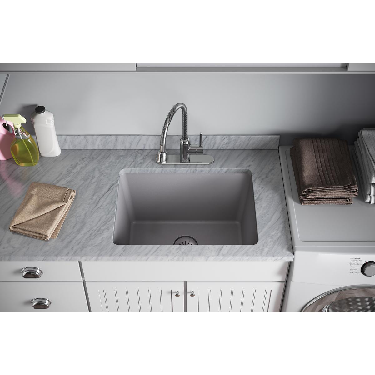 Elkay Quartz Perfect Drain 3-1/2" Removable Polymer Basket Strainer and Rubber Stopper Greystone, LKPDQSGS
