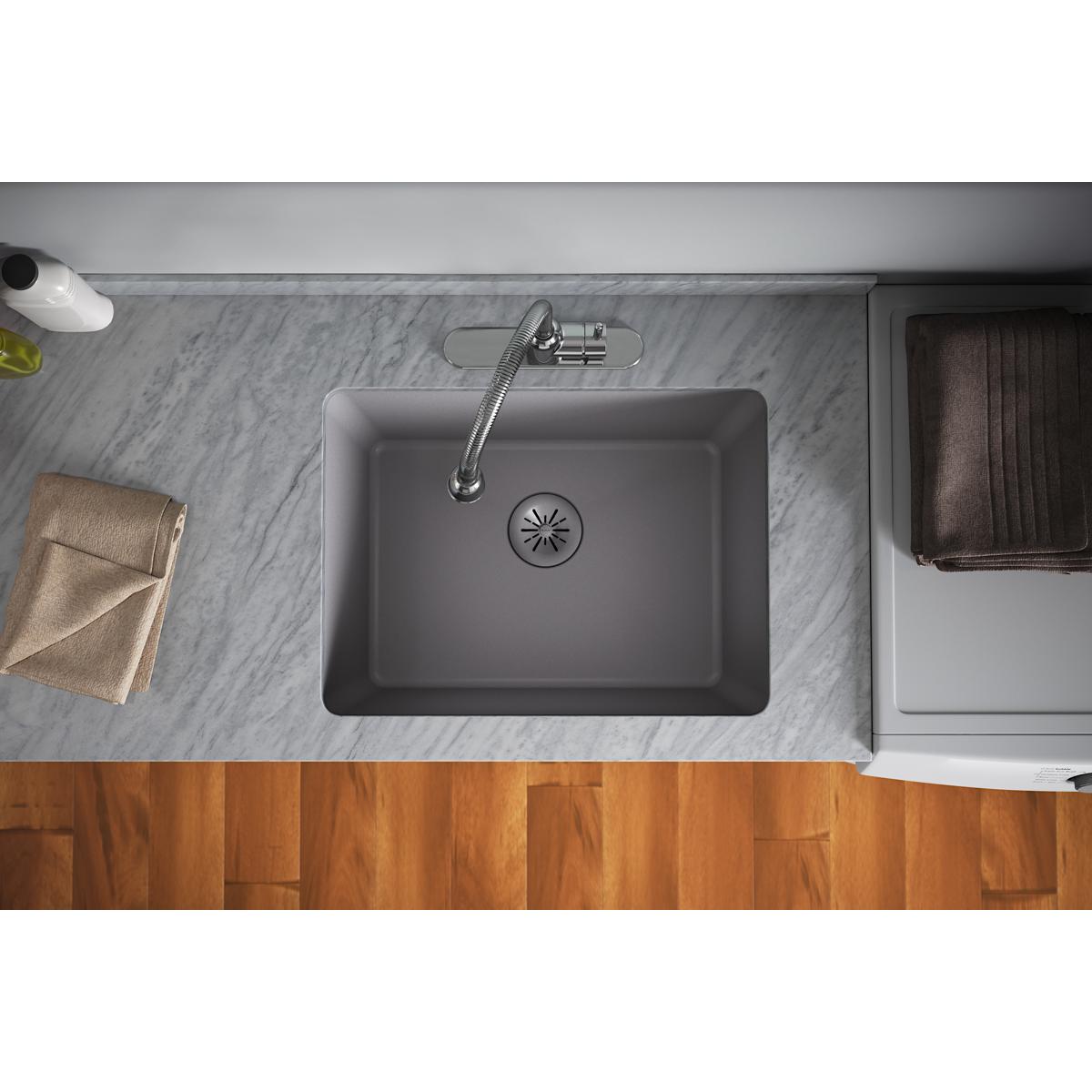 Elkay Quartz Perfect Drain 3-1/2" Removable Polymer Basket Strainer and Rubber Stopper Greystone, LKPDQSGS