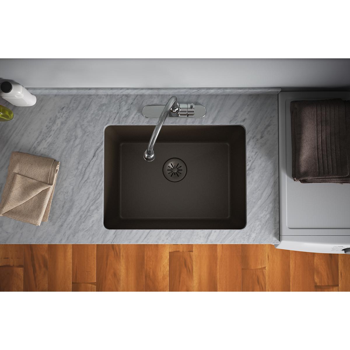 Elkay Quartz Perfect Drain 3-1/2" Removable Polymer Basket Strainer and Rubber Stopper Mocha, LKPDQSMC