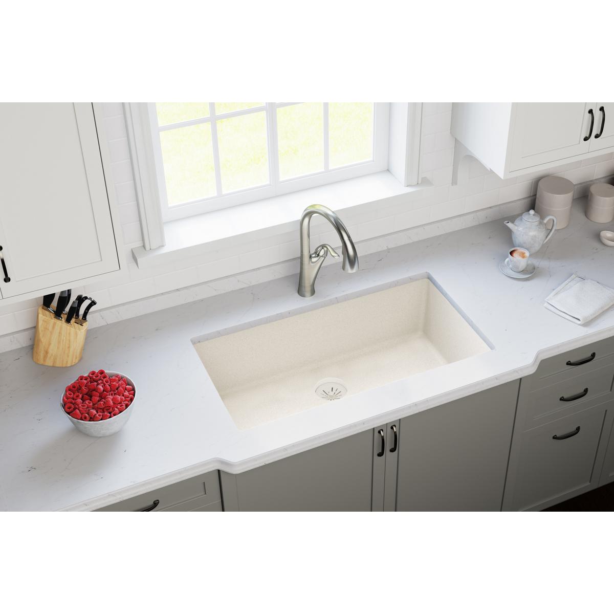 Elkay Quartz Perfect Drain 3-1/2" Removable Polymer Basket Strainer and Rubber Stopper Parchment, LKPDQSPA