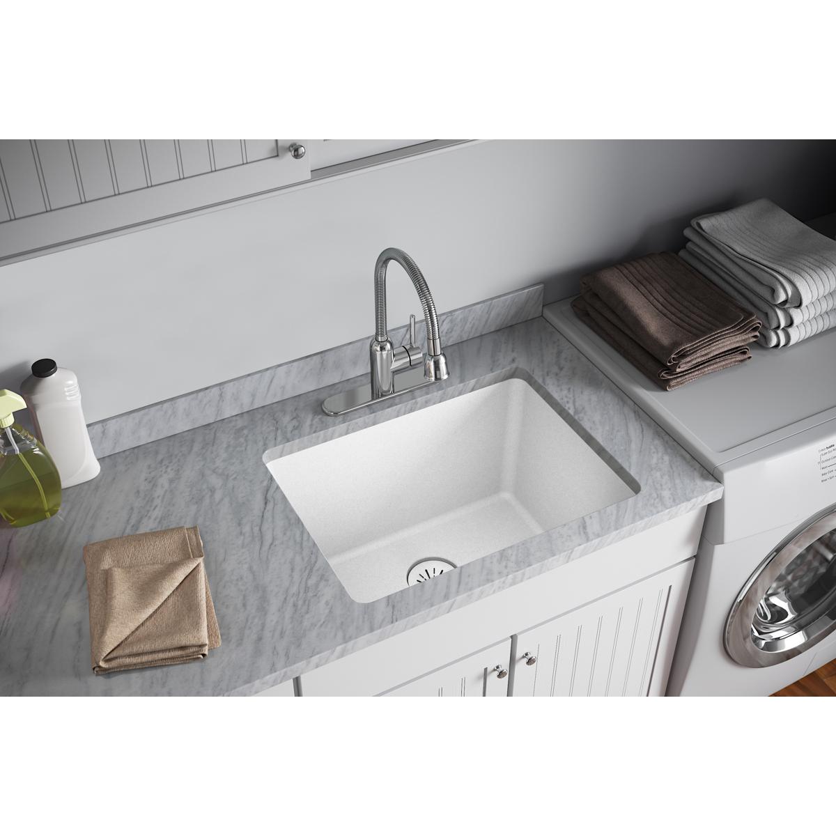 Elkay Quartz Perfect Drain 3-1/2" Removable Polymer Basket Strainer and Rubber Stopper White, LKPDQSWH
