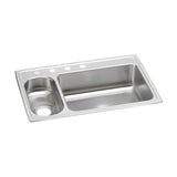 Elkay Lustertone Classic 33" Drop In/Topmount Stainless Steel Kitchen Sink, 30/70 Double Bowl, Lustrous Satin, No Faucet Hole, LMR33220