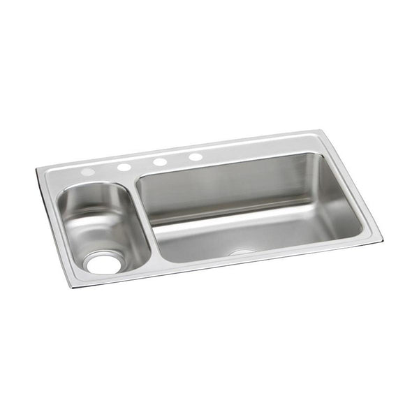 Elkay Lustertone Classic 33" Drop In/Topmount Stainless Steel Kitchen Sink, 30/70 Double Bowl, Lustrous Satin, MR2 Faucet Holes, LMR3322MR2