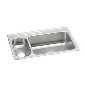 Alternate Image for Elkay Lustertone Classic 33" Drop In/Topmount Stainless Steel Kitchen Sink, 30/70 Double Bowl, Lustrous Satin, 1 Faucet Hole, LMR33221