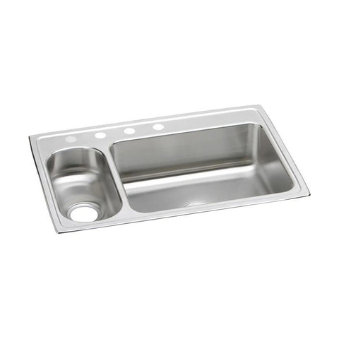 Elkay Lustertone Classic 33" Drop In/Topmount Stainless Steel Kitchen Sink, 30/70 Double Bowl, Lustrous Satin, 1 Faucet Hole, LMR33221