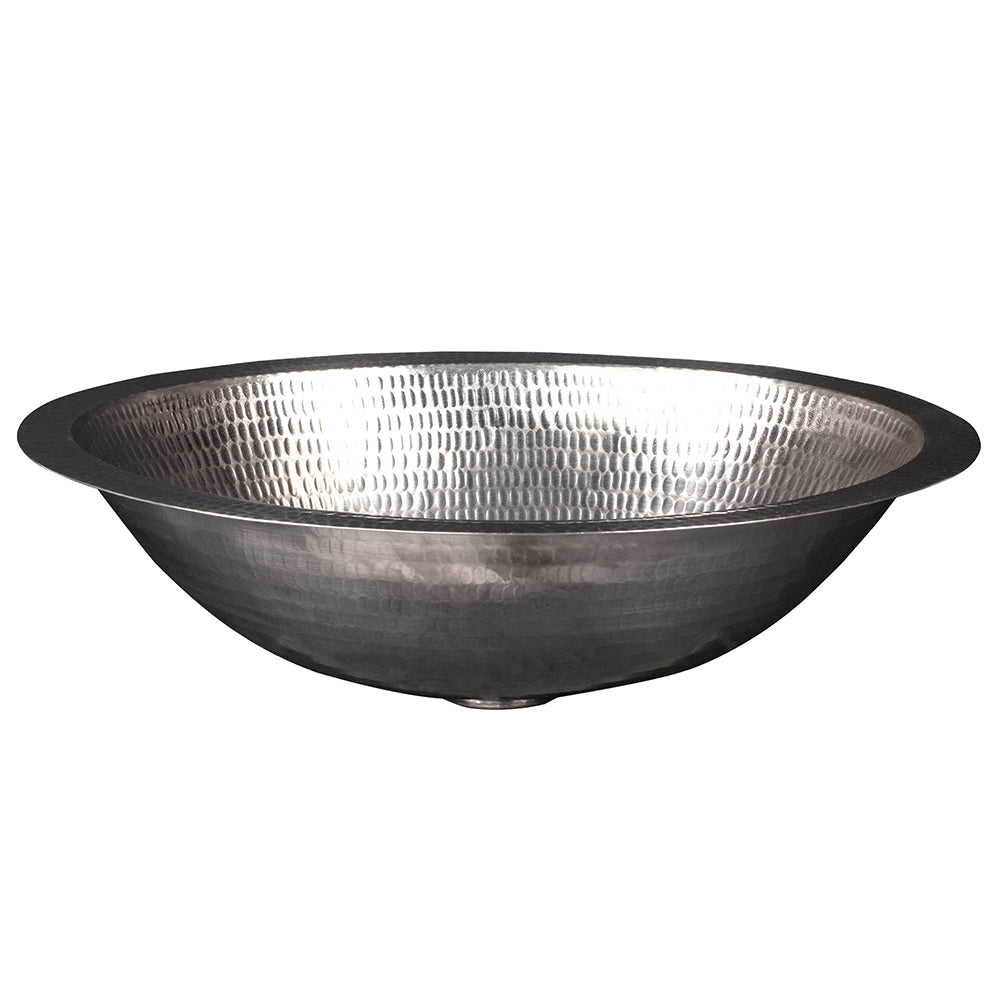 Premier Copper Products 17" Oval Under Counter Hammered Copper Bathroom Sink in Nickel, Matching Drain and Accessories, BSP5_LO17FEN-P