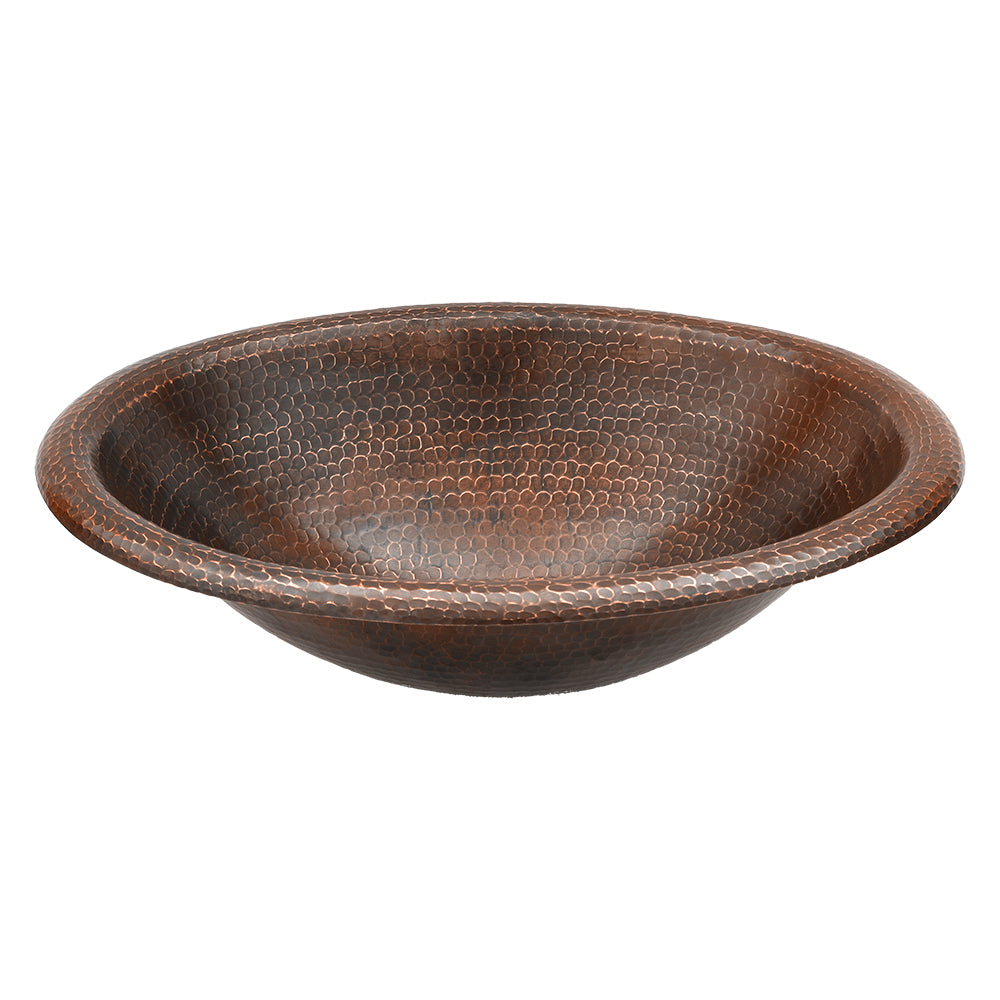 Premier Copper Products 17" Oval Self Rimming Hammered Copper Bathroom Sink, Matching Drain and Accessories, Oil Rubbed Bronze, BSP5_LO17RDB-P
