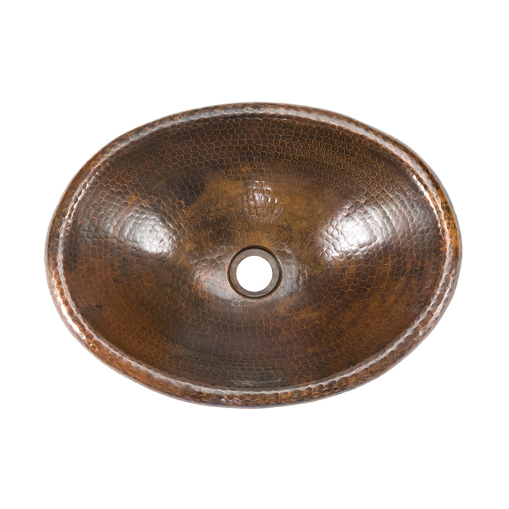 Premier Copper Products 17" Oval Self Rimming Hammered Copper Bathroom Sink, Matching Drain and Accessories, Oil Rubbed Bronze, BSP5_LO17RDB-P