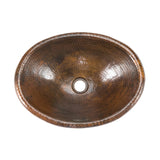 Premier Copper Products 17" Oval Self Rimming Hammered Copper Bathroom Sink, Matching Drain and Accessories, Oil Rubbed Bronze, BSP5_LO17RDB-P