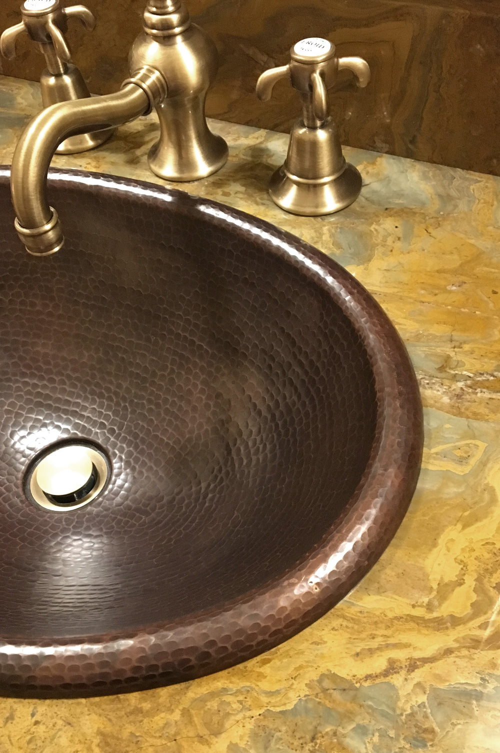 Installation Image of Premier Copper Products 17" Oval Copper Bathroom Sink, Oil Rubbed Bronze, LO17RDB