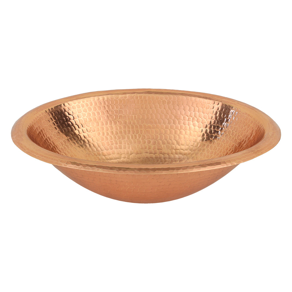Premier Copper Products 17" Oval Self Rimming Hammered Copper Bathroom Sink in Polished Copper, Matching Drain and Accessories, BSP5_LO17RPC-P