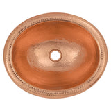 Premier Copper Products 18" Wide Rim Oval Self Rimming Hammered Copper Bathroom Sink in Polished Copper, Matching Drain and Accessories, BSP5_LO18RPC-P